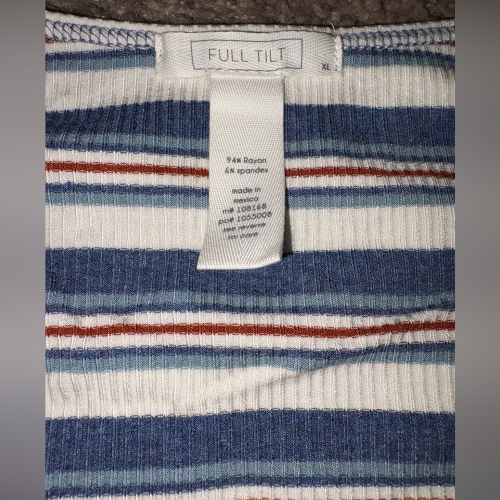 NWOT! Full Tilt Navy and White Striped Tee - Picture 2 of 2